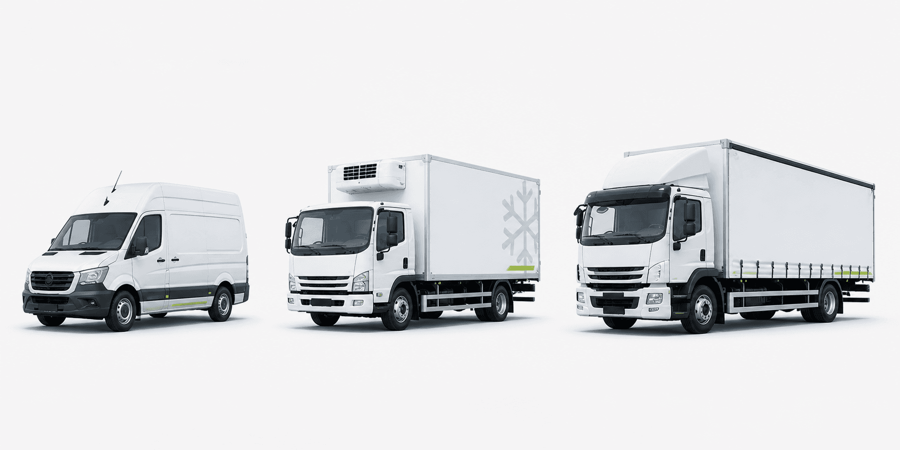 Repräsentative Darstellung mehrerer Transportfahrzeuge in unterschiedlichen Grössen